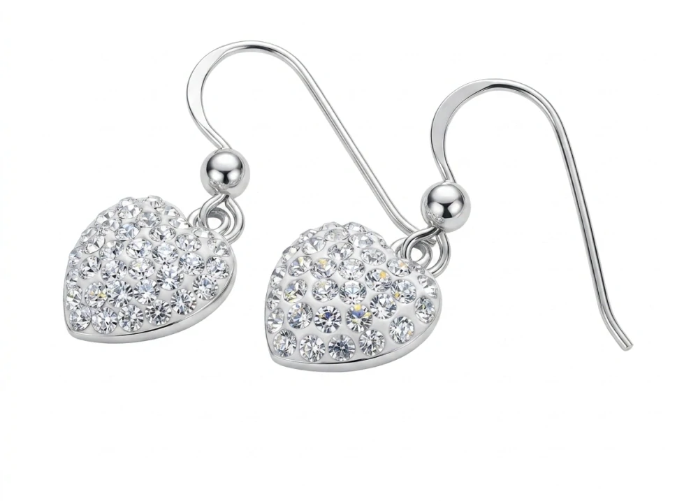 Stříbrné náušnice 925/1000 s kamínky Swarovski komponent (srdce 8554)