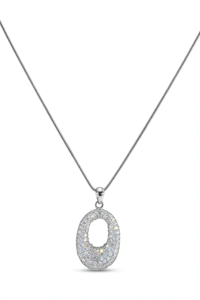 Šperky Nina - Stříbrný náhrdelník s oválným přívěskem s krystaly Swarovski 925/1000 - nahr ag H 050