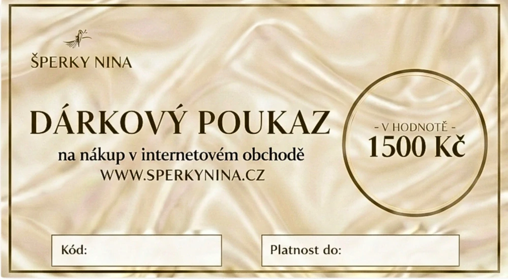 Šperky Nina - Dárková poukázka 1500 Kč - cert1500
