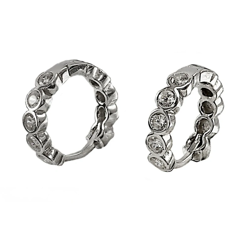 Šperky Nina - Stříbrné náušnice kroužky se zirkony (12 mm) – 925/1000 - ns ag kam h 310