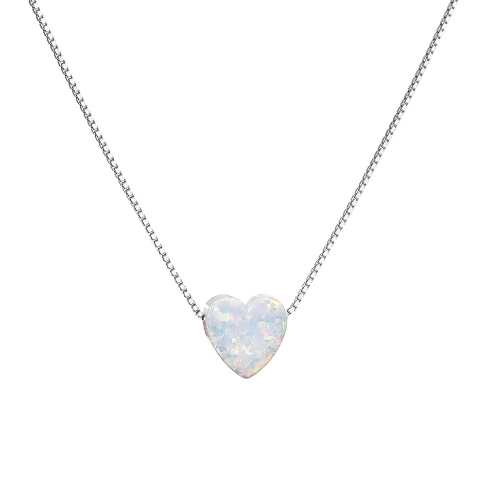 Šperky Nina - Stříbrný náhrdelník Mléčné opálové srdce 925/1000 – minimalistický - nahr 502