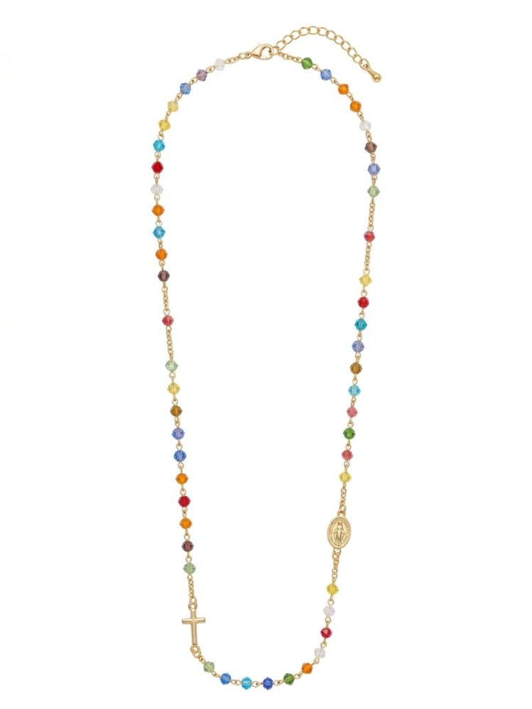 Šperky Nina - Zlacený stříbrný růženec Rainbow s barevnými korálky 925/1000 - ret zlac 007