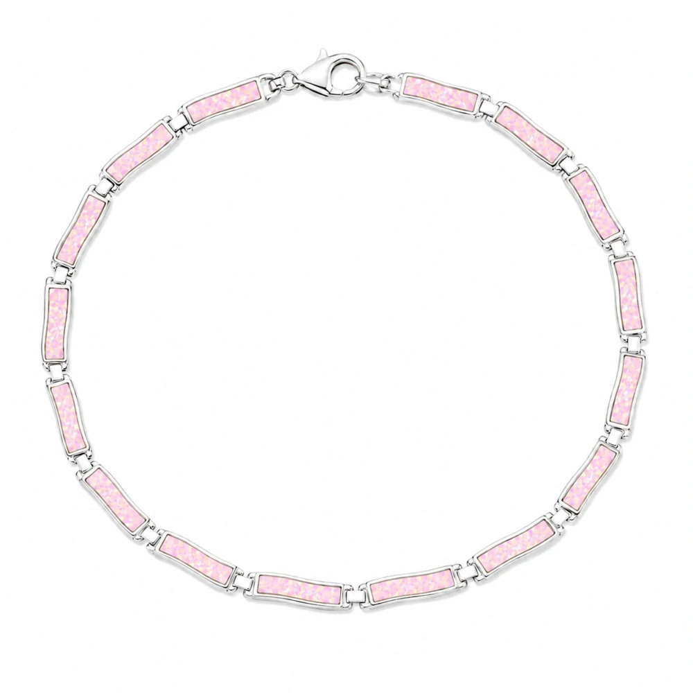 Šperky Nina – Šperky Nina – Stříbrný náramek Růžový paprsek s růžovým opálem (18,5 cm) 925/1000 - nar 521