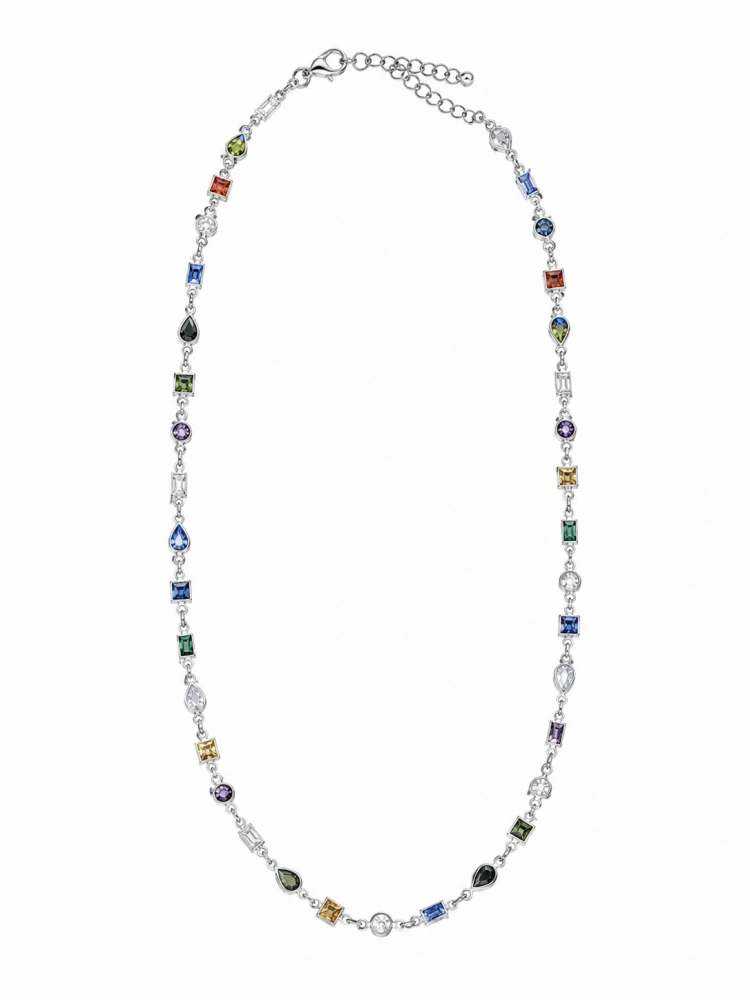 Šperky Nina – Stříbrný náhrdelník Duhová geometrie s barevnými zirkony (41 – 45 cm) 925/1000 - nahr 530