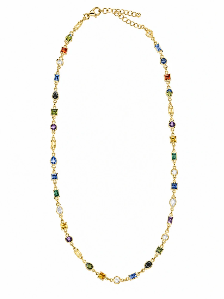 Šperky Nina – Pozlacený stříbrný náhrdelník Zlatá duhová geometrie s barevnými zirkony (42 – 47 cm) 925/1000 - ret zlac 034