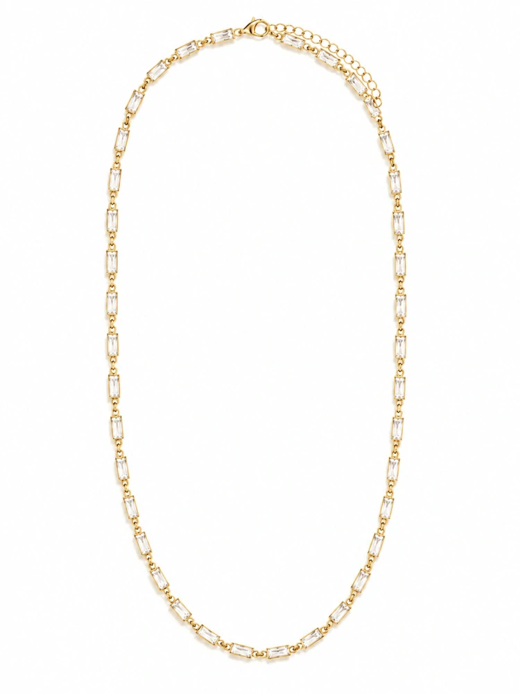 Šperky Nina – Pozlacený stříbrný náhrdelník Zlatá ledová záře s obdélníkovými zirkony (41 – 47 cm) 925/1000 - ret zlac 036