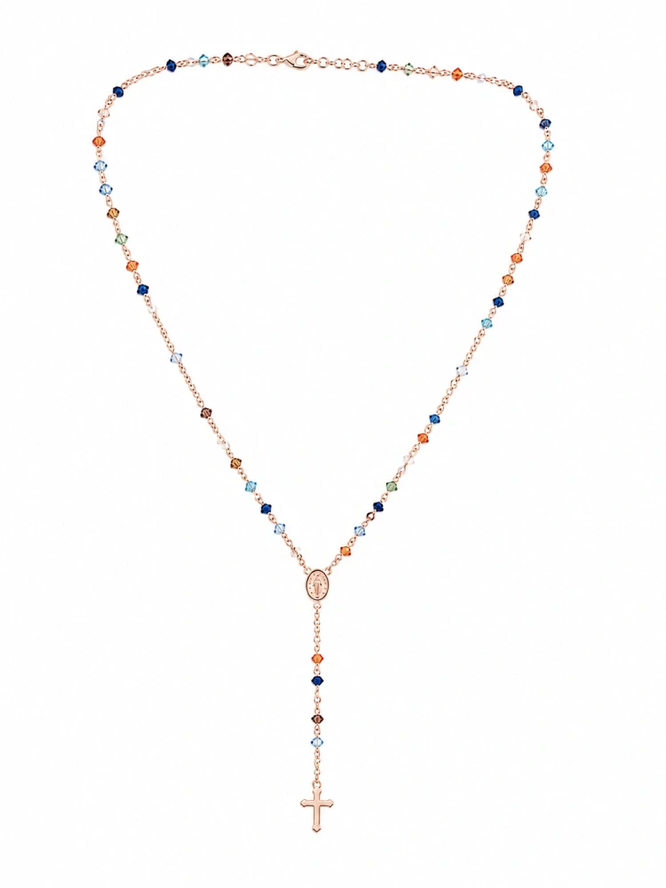 Šperky Nina – Růžově pozlacený stříbrný náhrdelník růženec Růžově pozlacená barevná ochrana (50 – 51,5 cm) 925/1000 - ret zlac 43