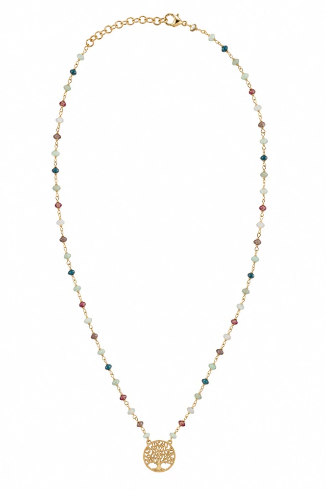 Šperky Nina – Pozlacený stříbrný náhrdelník Strom života s pastelovými korálky (37 – 42 cm) 925/1000 - ret zlac 44