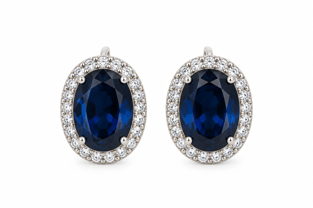 Šperky Nina – Stříbrné náušnice Královská modrá ve stylu Lady Diana (12 mm) - ns kam 501