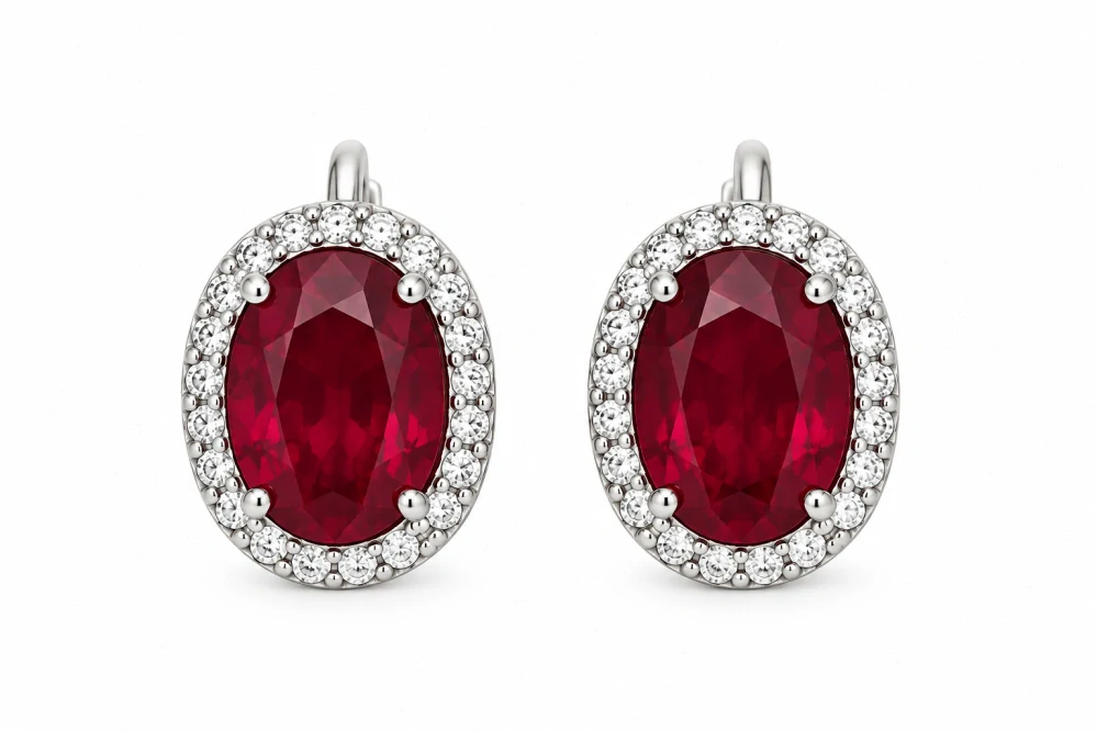 Šperky Nina – Stříbrné náušnice Rubínově červená ve stylu Lady Diana (12 mm) - ns kam 502