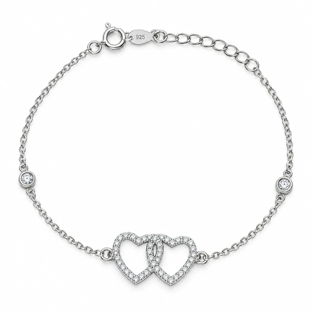 Šperky Nina – Stříbrný náramek Propletená srdce se zirkony (17–19,5 cm) - nar 553