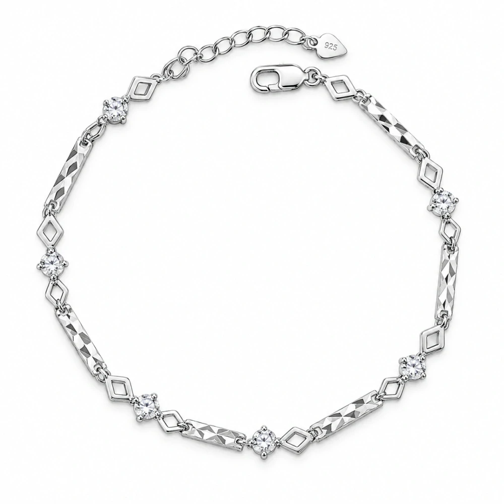Šperky Nina – Článkový stříbrný náramek s broušenými tyčinkami a zirkony (18–19,5 cm) - nar 554