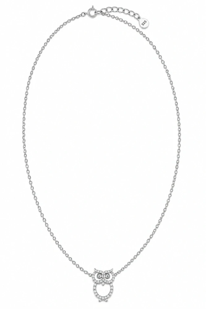 Šperky Nina – Stříbrný náhrdelník Sovička se zirkony (45,5–50 cm) - nahr 557