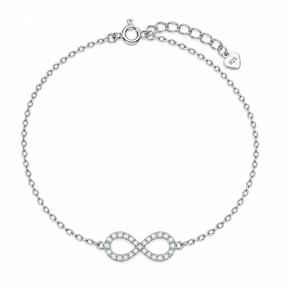 Šperky Nina – Jemný stříbrný náramek Nekonečno se zirkony (16,5–19 cm) - nar 555