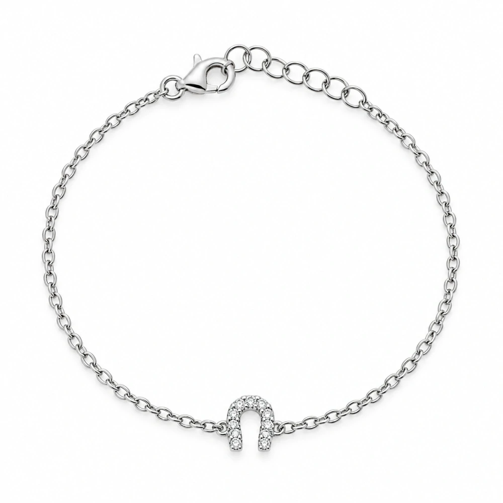 Šperky Nina – Jemný stříbrný náramek Podkovička pro štěstí se zirkony (15,5–18 cm) - nar 556