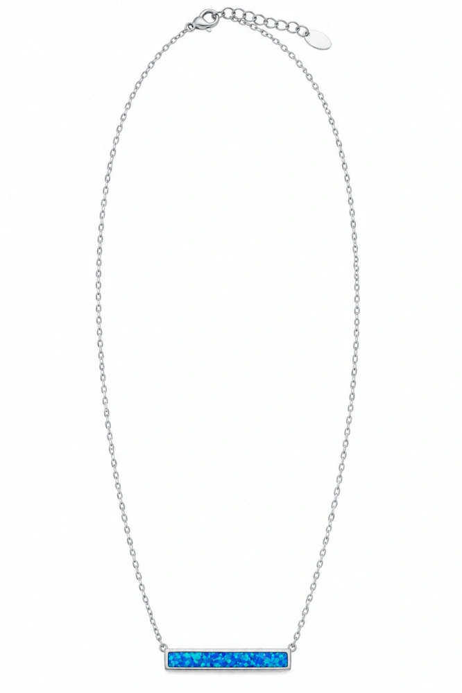 Šperky Nina – Stříbrný náhrdelník Minimalistická lišta s modrým opálem (42–46 cm) - nahr 560