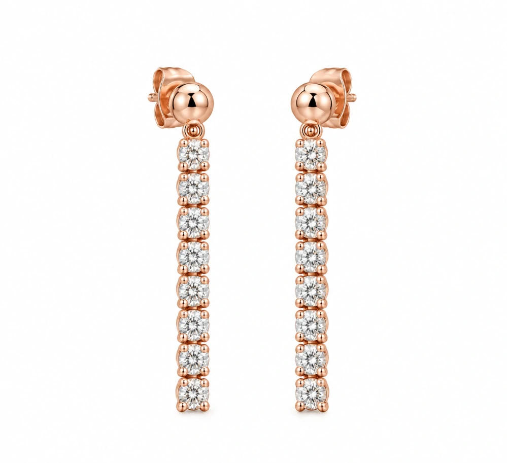 Šperky Nina – Stříbrné náušnice pozlacené růžovým zlatem se zirkonovými liniemi (22 mm) - ns zlac 006