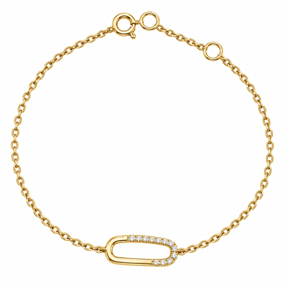 Šperky Nina – Pozlacený stříbrný náramek Minimalistický ovál se zirkony (16 / 18 cm) - nar zlac 50