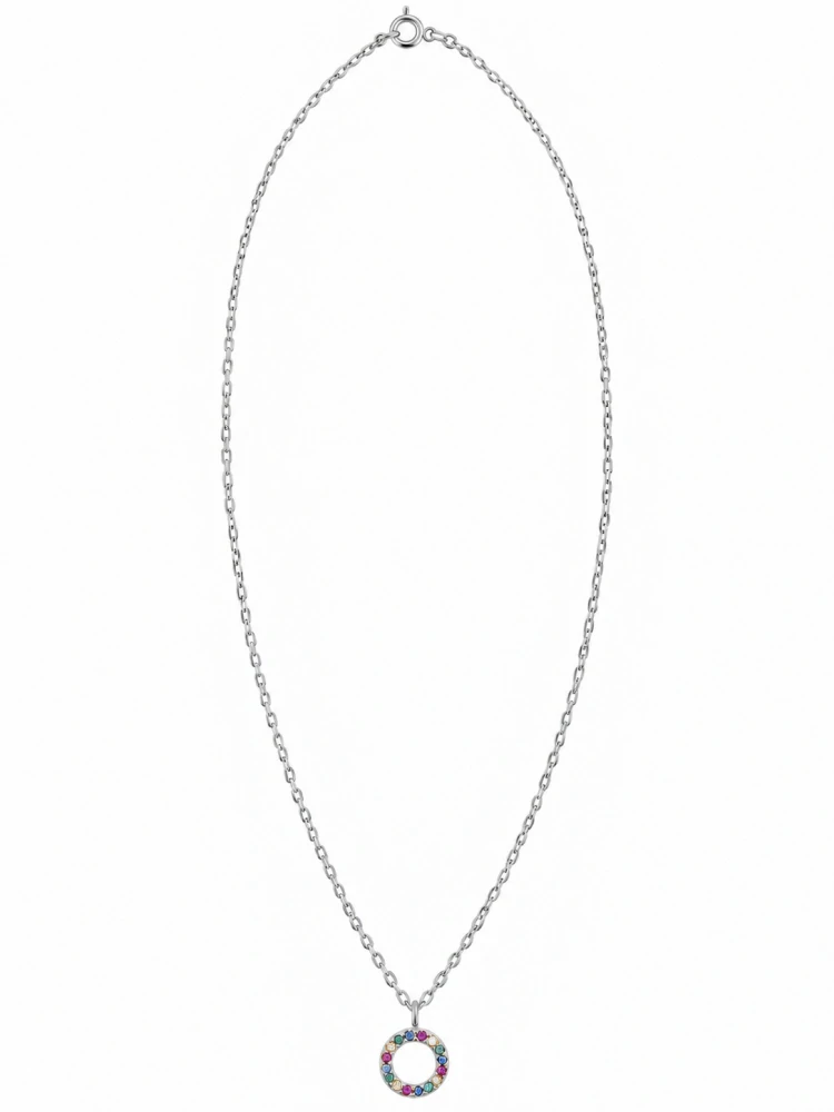 Šperky Nina – Stříbrný náhrdelník Kruh s barevnými zirkony (45 cm) - nahr 569
