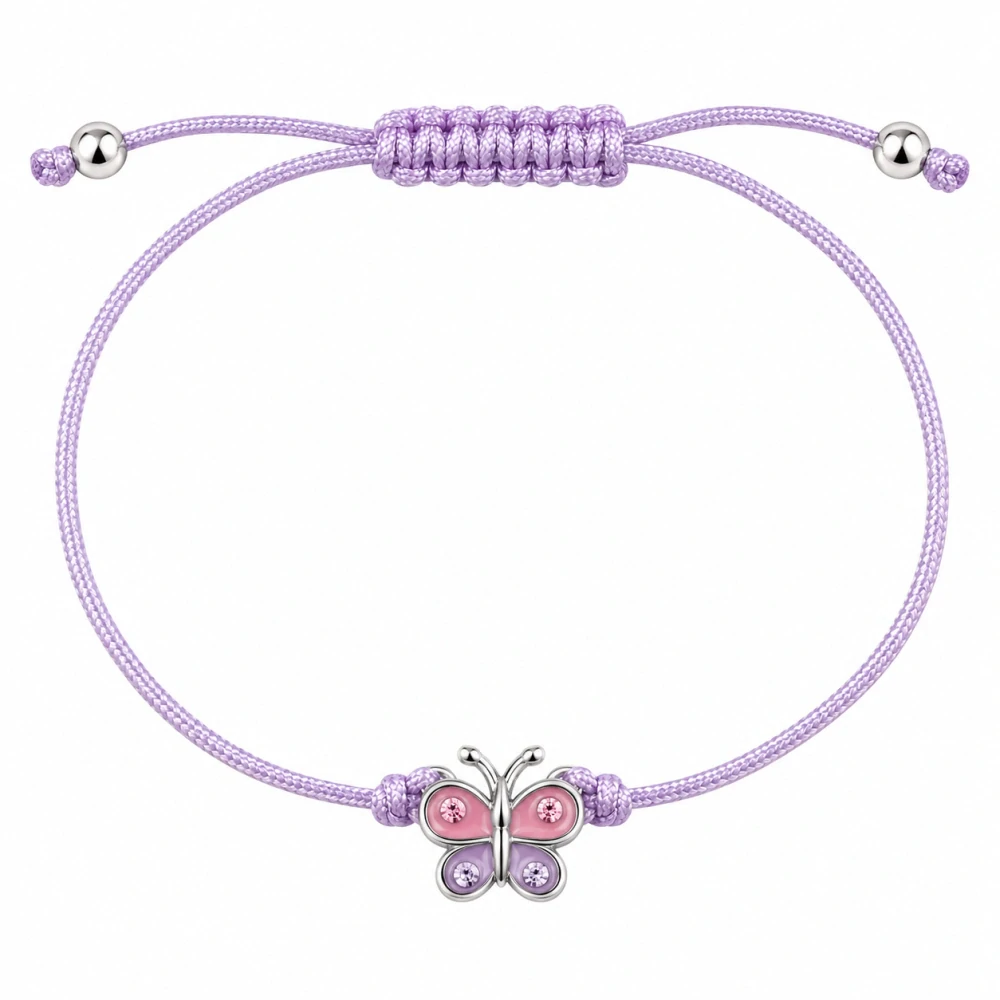 Šperky Nina – Dětský stříbrný šňůrkový náramek Motýlek (12–24 cm) - det 13