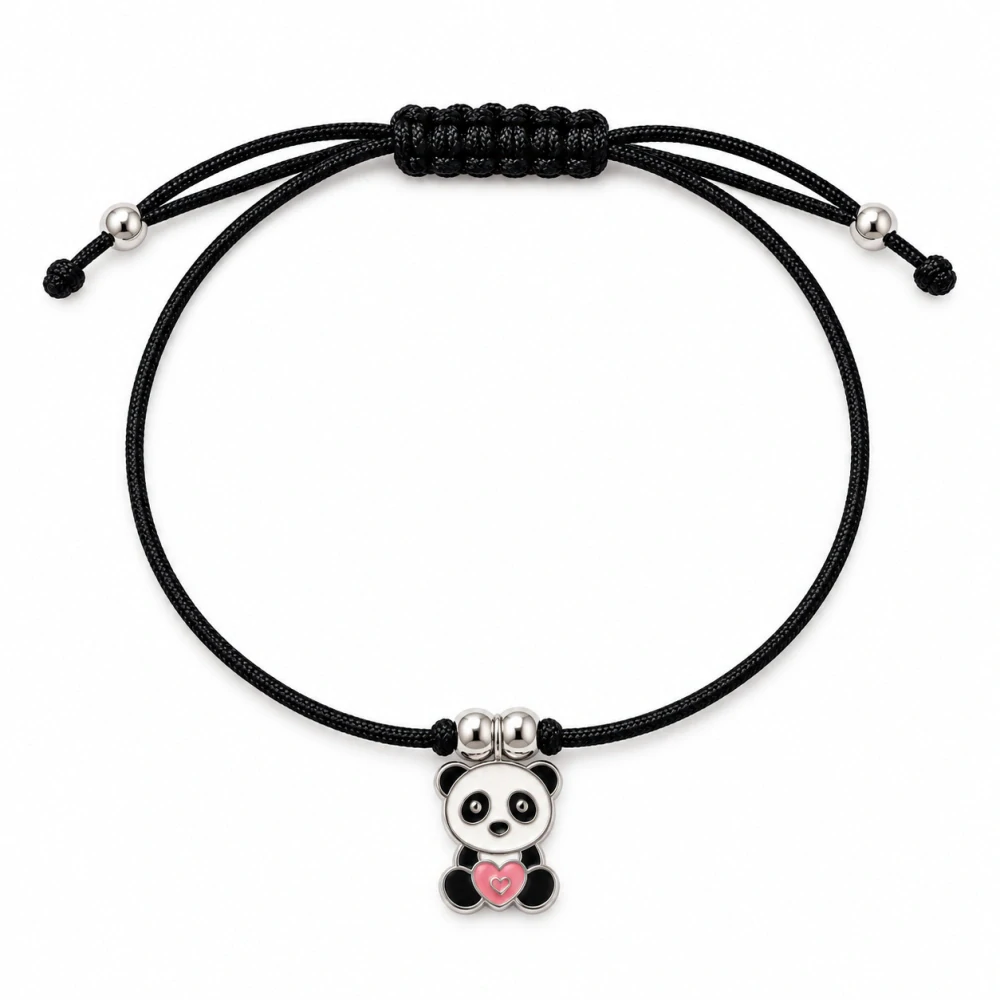 Šperky Nina – Dětský stříbrný šňůrkový náramek Panda se srdíčkem (12–24 cm) - det 27