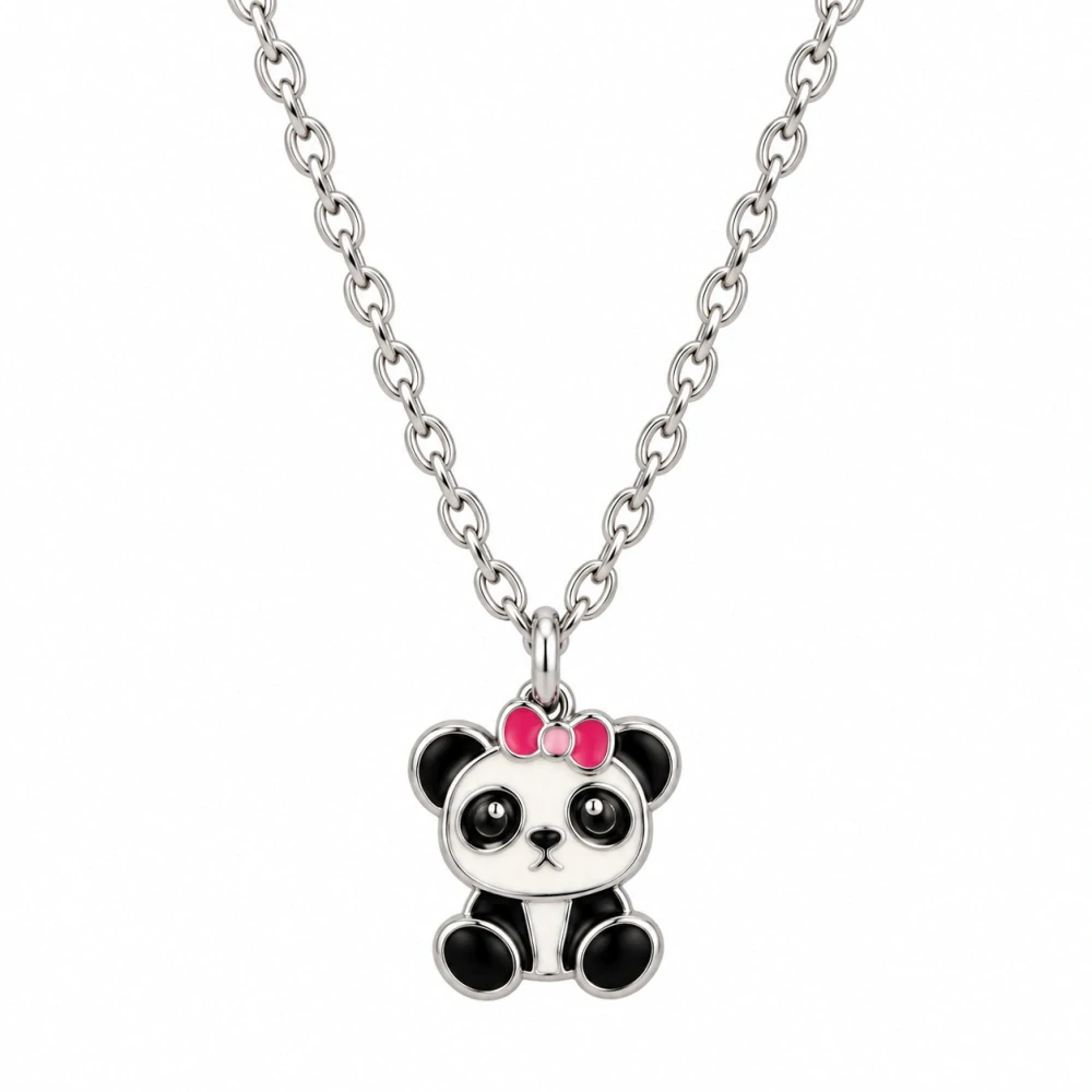 Šperky Nina – Dětský stříbrný náhrdelník Panda s mašličkou (36 + 3 cm) - det 40