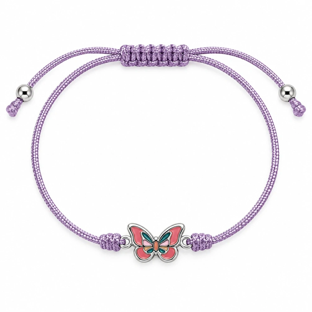 Šperky Nina – Dětský nastavitelný šňůrkový stříbrný náramek Motýlek (12–24 cm) - det 46