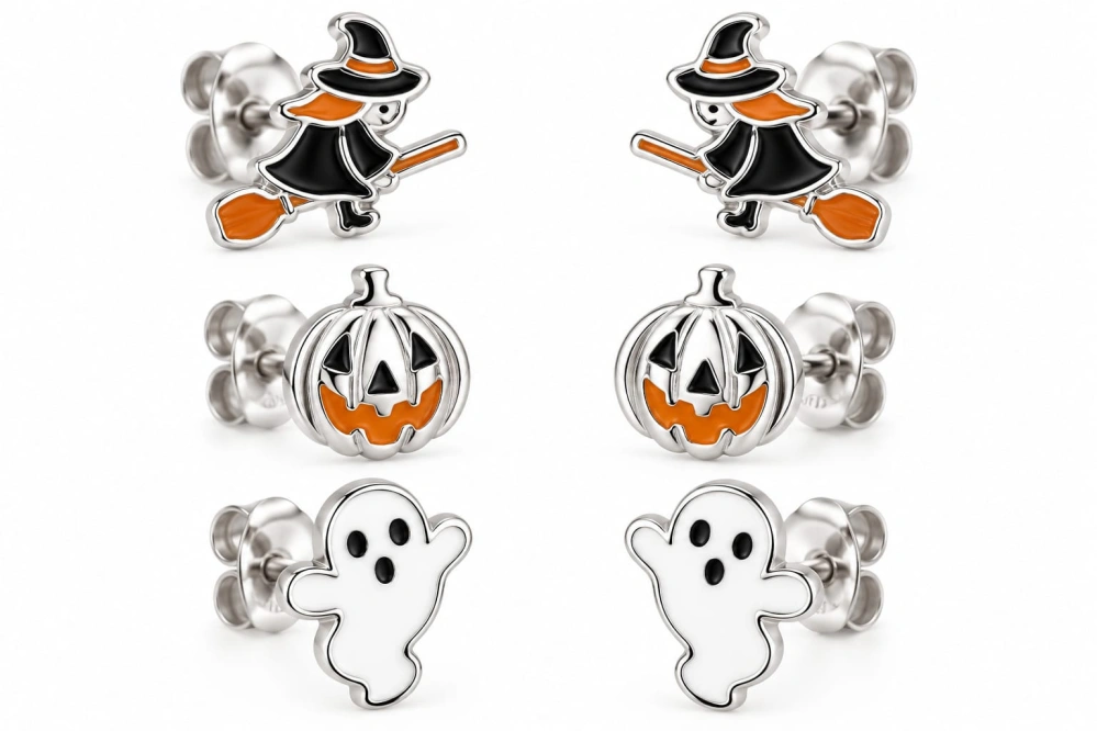 Šperky Nina – Dárkový halloweenský set 3 párů stříbrných náušnic Kouzlo Halloweenu - det 71