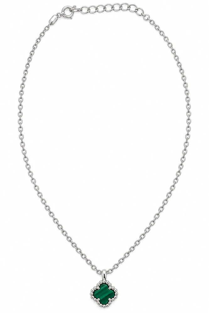 Šperky Nina – Stříbrný náhrdelník Zelený čtyřlístek pro štěstí (39–43,5 cm, 1,9 g) 925/1000 - nahr 576