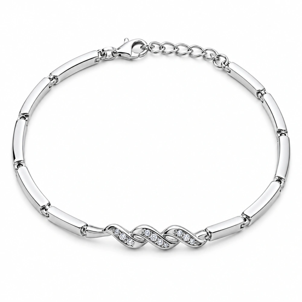 Šperky Nina – Článkový stříbrný náramek Zářivá vlna se zirkony (17–19 cm, 5,2 g) 925/1000 - nar 562