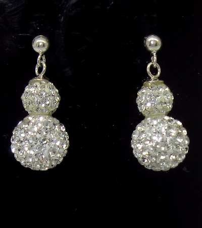 Stříbrné náušnice s kamínky Swarovski komponent 925/1000 ( dvojkoule bílý kamínek)