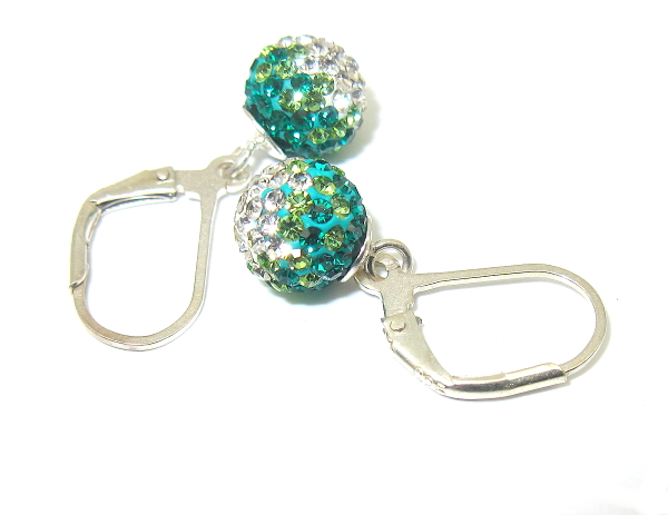 Stříbrné náušnice 925/1000 s kamínky Swarovski komponent ( zeleno - bílé 80)