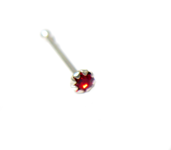 Piercing do nosu stříbrný 925/1000 (červený kamínek 990088)
