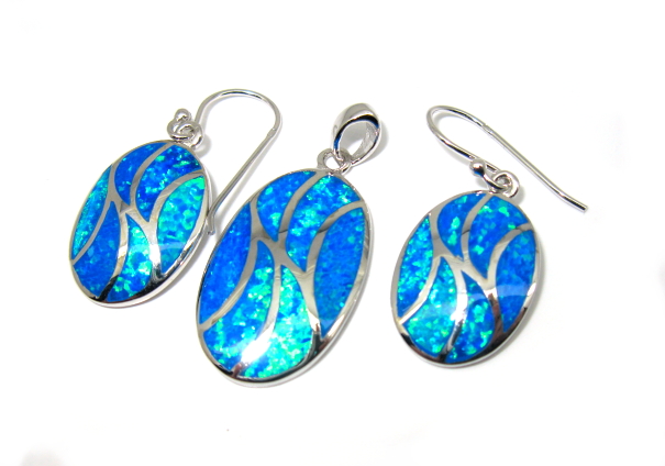 Šperky Nina - Stříbrná souprava opál modrý elegant 925/1000 - set opal 007