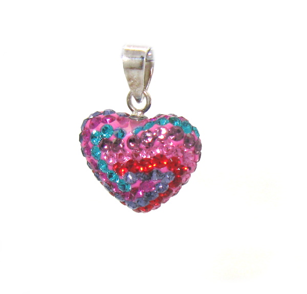 Stříbrný přívěšek s kamínky Swarovski komponent 925/1000 (srdíčko barevné romantic 90)