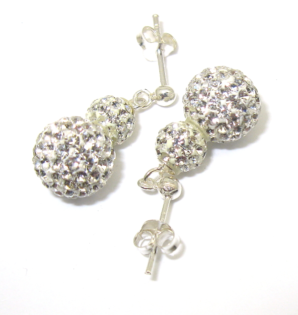 Stříbrné náušnice s kamínky Swarovski komponent 925/1000 ( dvojkoule bílý kamínek)