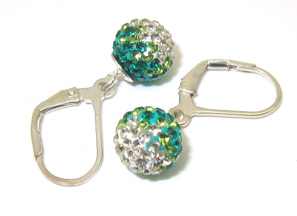 Stříbrné náušnice 925/1000 s kamínky Swarovski komponent ( zeleno - bílé 80)
