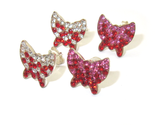 Stříbrné náušnice na puzetku 925/1000 s kamínky Swarovski komponent (motýlci 09)