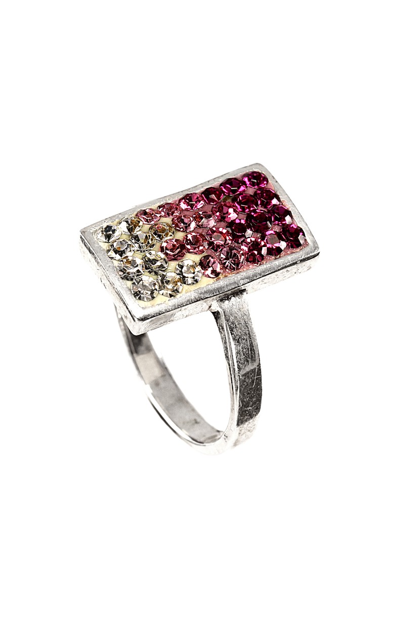 Šperky Nina - Stříbrný prsten kámen 925/1000 Swarovski komponent( obdélník růžový + bílý kámen) - pr kam H 064
