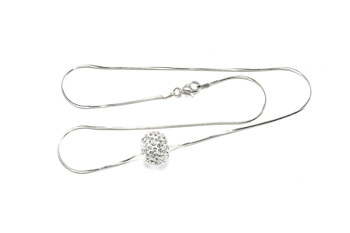 Šperky Nina - Stříbrný náhrdelník 925/1000 s krystaly Swarovski – Bílá koule (42 cm) - retpri ag H 002