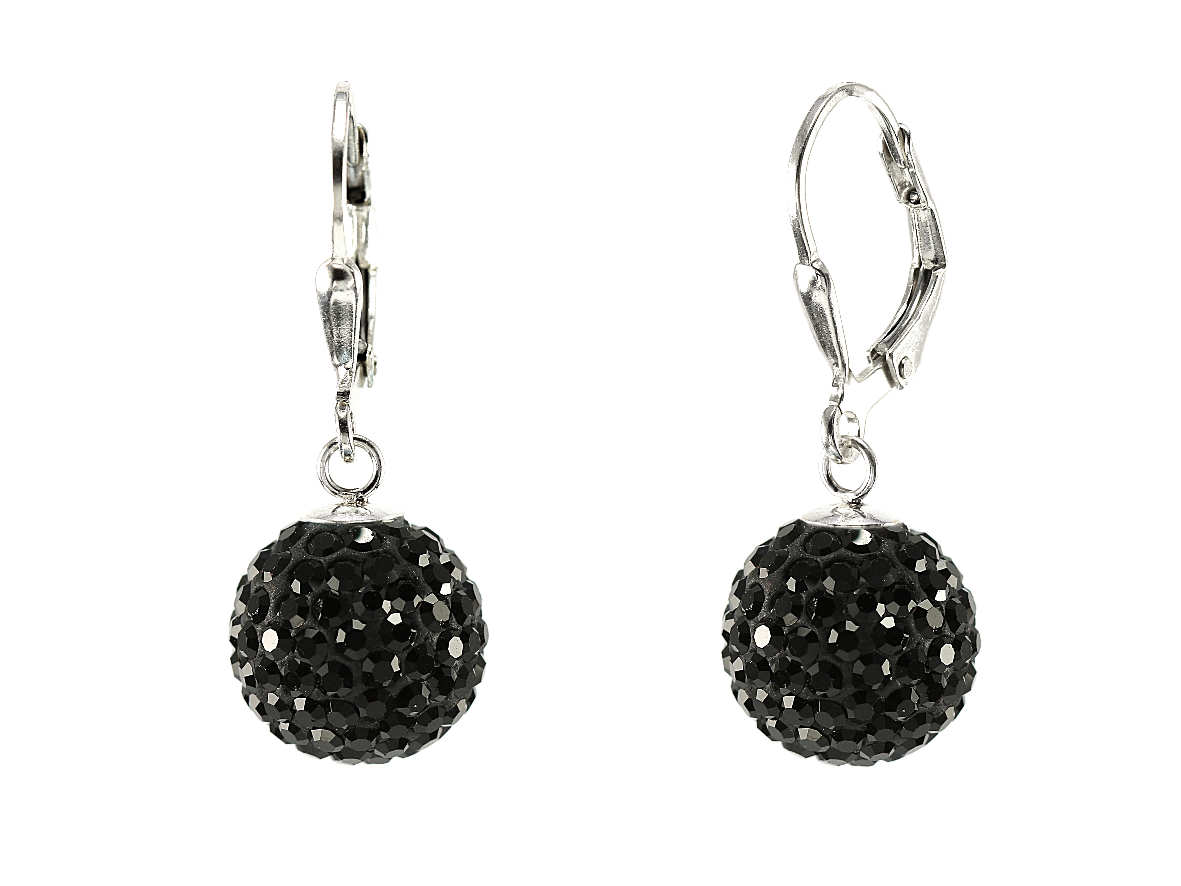 Šperky Nina - Stříbrné visací náušnice s černými třpytivými koulemi 12 mm 925/1000 – ns ag kam H 157