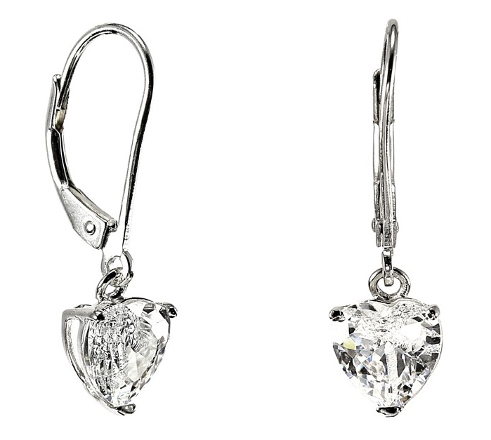 Šperky Nina - Stříbrné visací náušnice Zářivé srdce se zirkonem 925/1000 - ns ag kam H 182