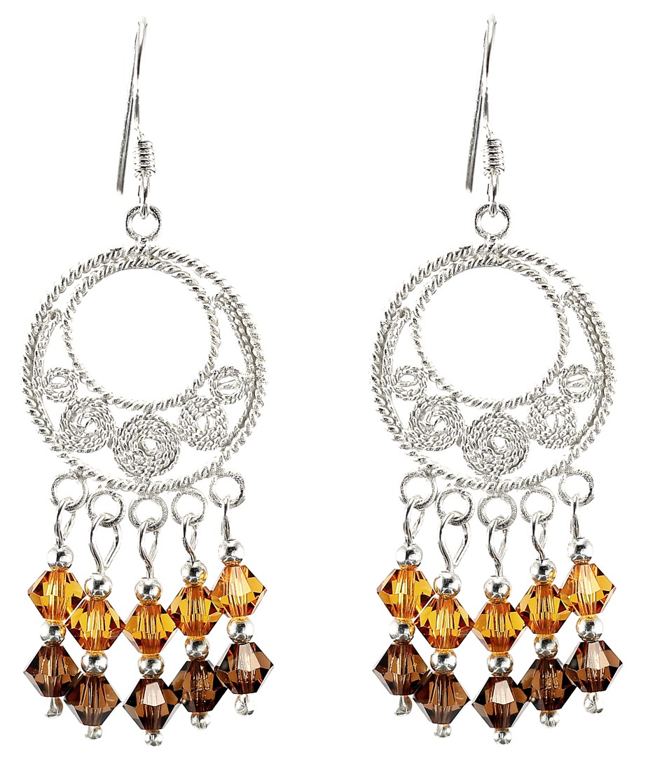 Šperky Nina - Stříbrné náušnice Boho Lustry s barevnými krystaly 925/1000 - ns ag kam H 206