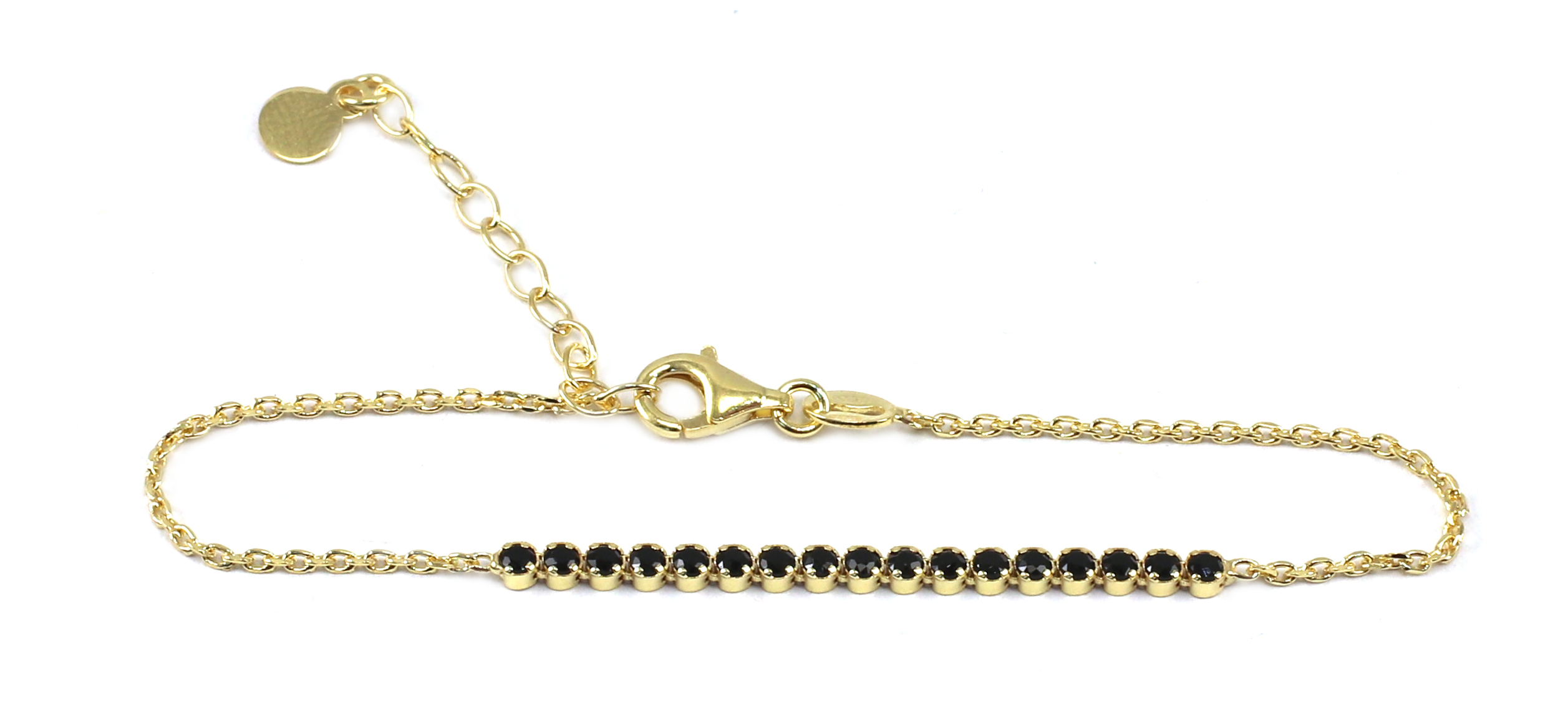 Šperky Nina - Zlacený stříbrný náramek s řadou černých zirkonů 925/1000 - nar zlac ag H 005