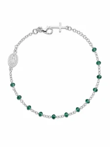 Šperky Nina – Stříbrný náramek Růženec se zelenými korálky 925/1000 (18 – 20 cm) - nar ag H 319