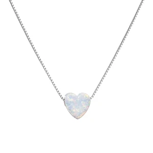 Šperky Nina - Stříbrný náhrdelník Mléčné opálové srdce 925/1000 – minimalistický - nahr 502