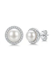 Šperky Nina - Stříbrné perlové náušnice s halo efektem Pearl Radiance 925/1000 - ns ag kam h 317