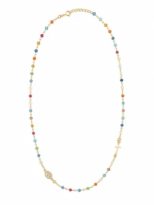 Šperky Nina - Zlacený stříbrný růženec (50,5 - 52,5 cm) s barevnými korálky 925/1000 - ret zlac 006