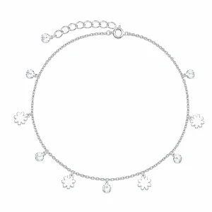 Šperky Nina – Stříbrný nákotník Třpytivá louka s kytičkami a zirkony (21,5 – 25 cm) 925/1000 - nak 334