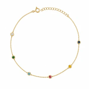 Šperky Nina – Pozlacený stříbrný nákotník Duhový paprsek s barevnými zirkony (20 – 24,5 cm) 925/1000 - nak zlac 004